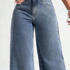 Women's blue high-rise stretchable jeans with light fade details