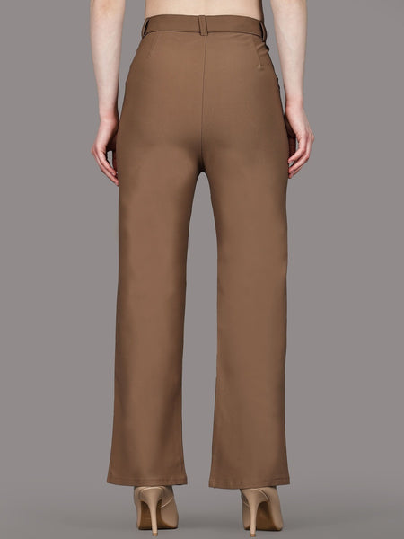 Women’s Comfort High-Rise Stretchable Brown Colour Trousers