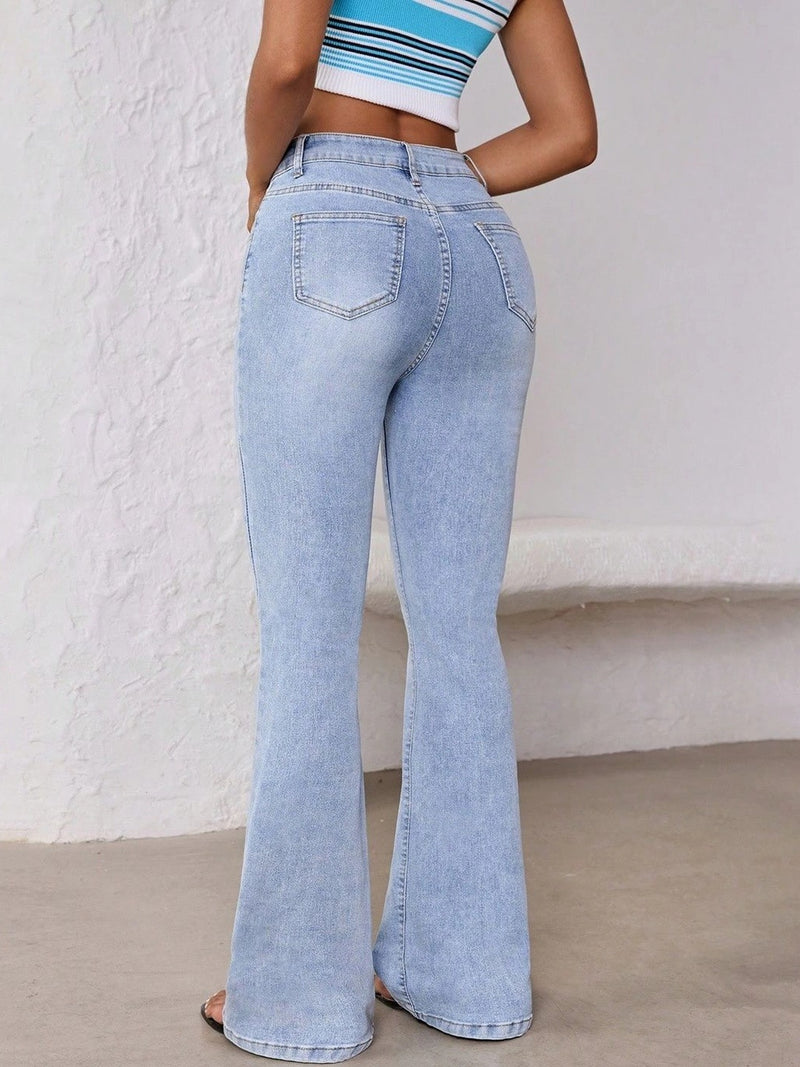 Women’s Light Blue Flared High-Rise Stretchable Jeans